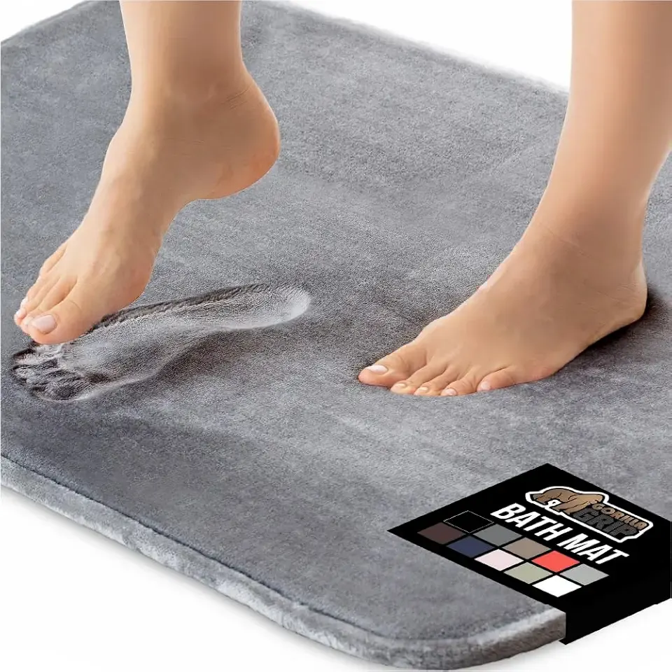 GORILLA GRIP Memory Foam Bath Rugs, Soft Absorbent Velvet Bathroom Mats, Durable Dots on Underside, Machine Washable Bathmat, Carpet Rug Room Decor for Shower Floor, 24x17 Mat, Graphite Gray