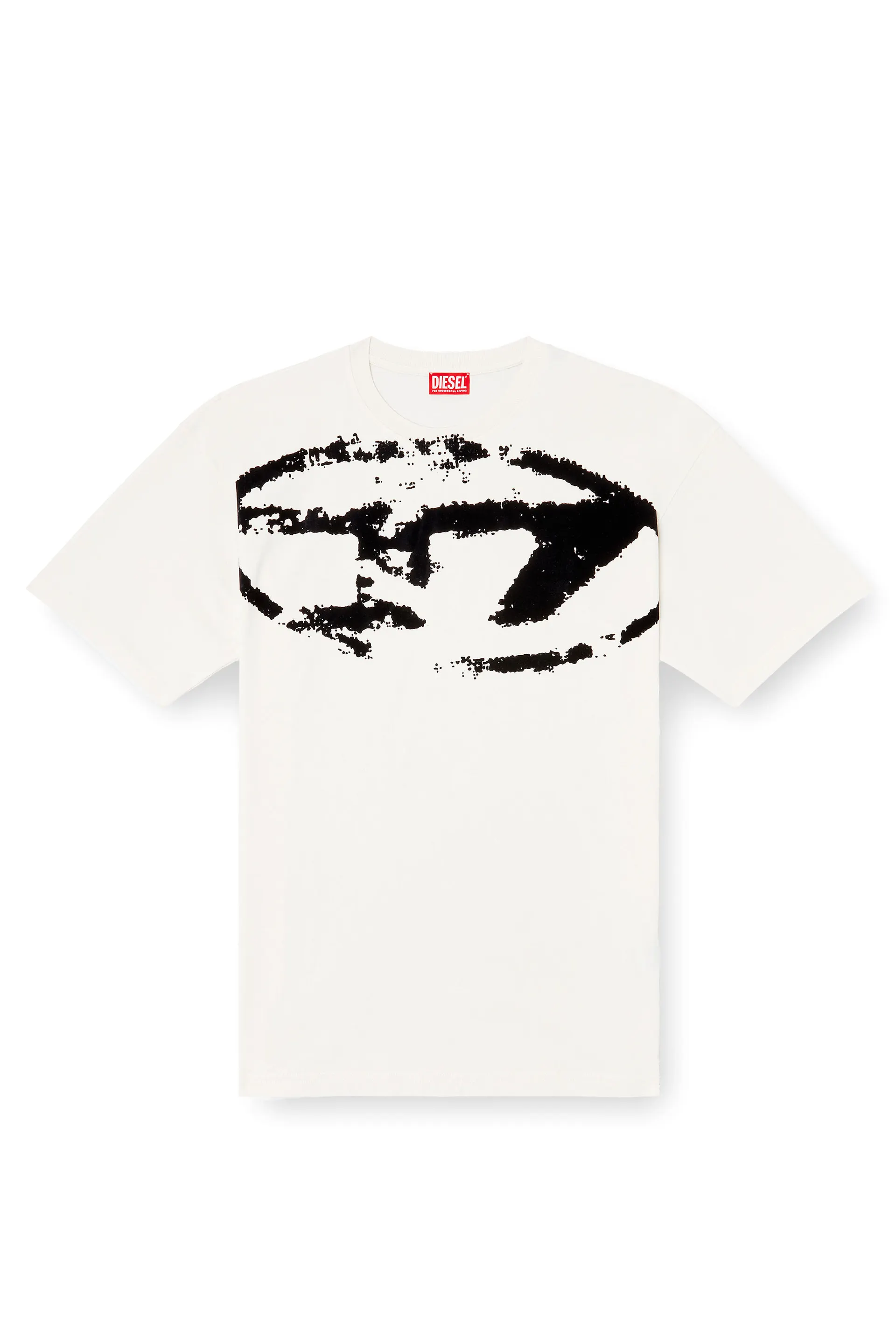 T-shirt with distressed flocked logo