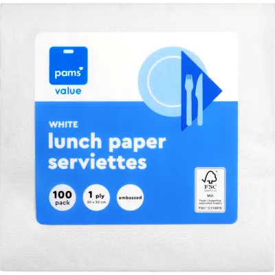 Pams Value White Lunch Paper Serviettes
