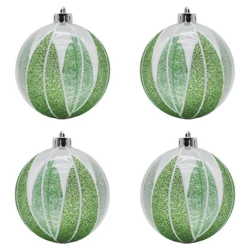 Enchanted Forest® 80mm Light Green Clear & Glitter Geometric Shatterproof Ornaments - 4 Pack