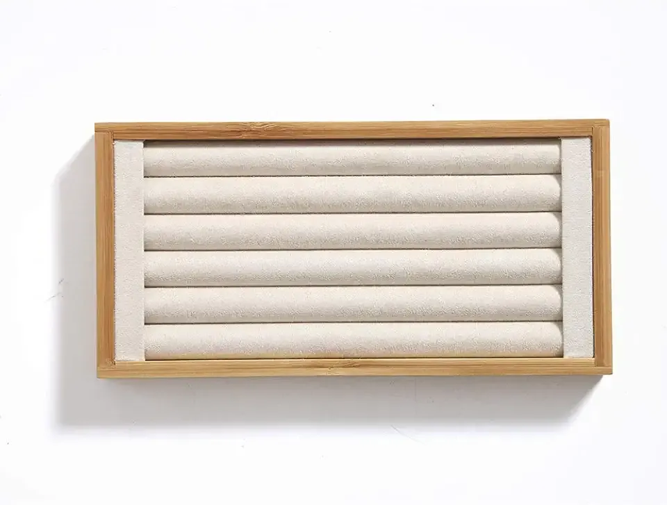 Coward Bamboo Ring Display Holder Jewelry Storage Tray Organizer Ring Stand For Home Desk or Shop Store Selling Show(beige)