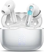 Wireless Earbud, Bluetooth 5.3 Headphones Deep Bass with 4 HD Mics, Wireless Headphones in Ear 40H Playtime, Bluetooth Earphones with Light Weight, IP7 Waterproof Ear Buds for Android IOS, Silver