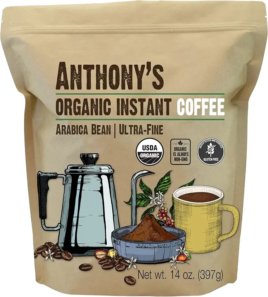 Anthony's Organic Instant Coffee,14oz, Ultra Fine Microground, Gluten Free, Arabica, Non GMO