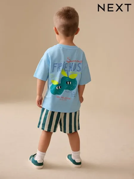 Blue Apple Short Sleeve Back Print T-Shirt and Shorts Set (3mths-7yrs)