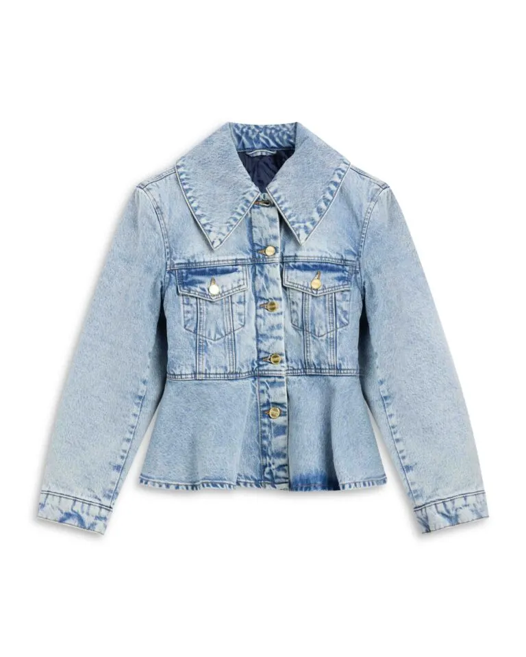 Rigid Denim Padded Peplum Jacket - Blå