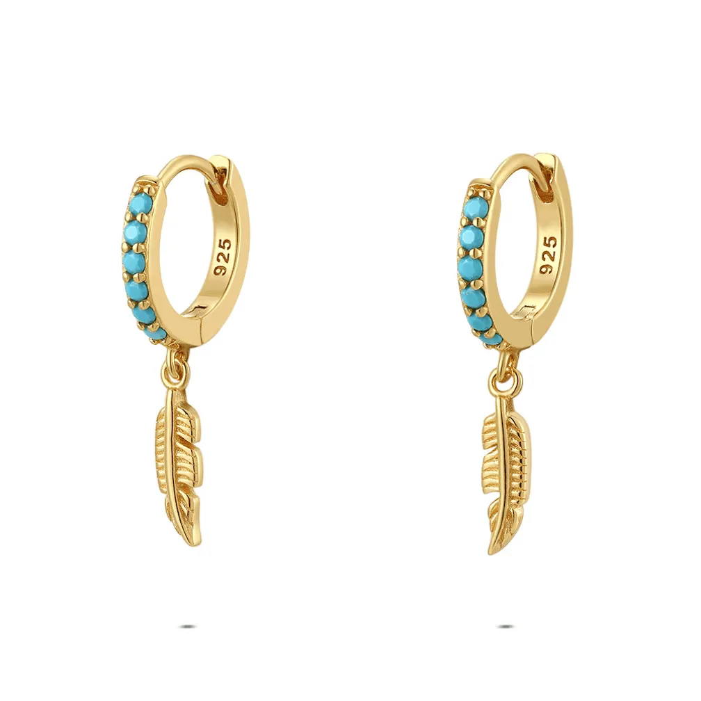 oorbellen in zilver, veren met turquoise details