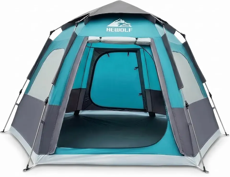 Hewolf 2/3/4 Person Camping Tent - Instant Pop Up Waterproof 2 Doors Tent with Easy Setup | 3-Season Hexagonal Dome Design for Family, Hiking & Traveling