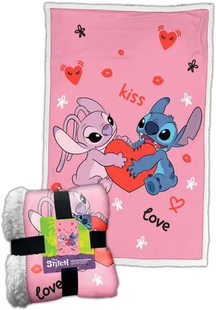 DISNEY PLAID SHERPA STICH ET ANGEL KISS LOVE PINK
