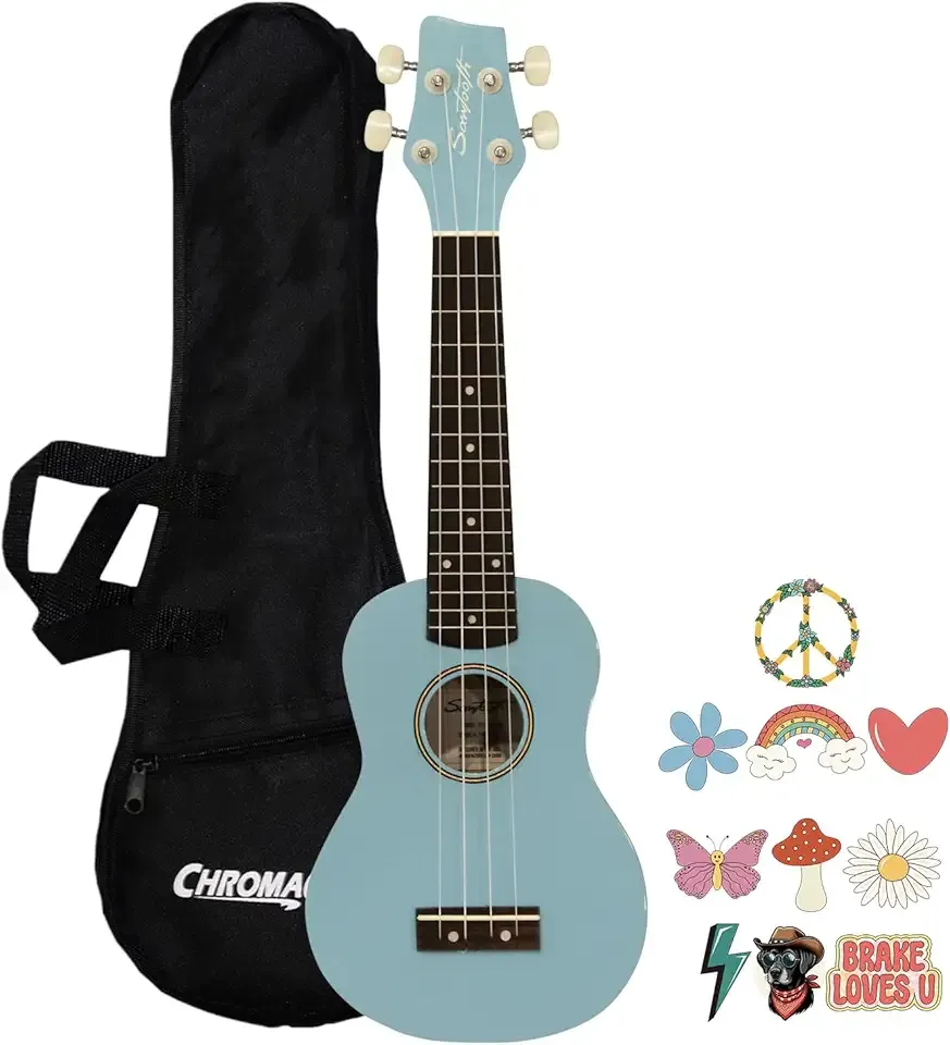 Sawtooth Daphne Blue Basswood Soprano Ukulele w Gig Bag and Official Brake Stickers