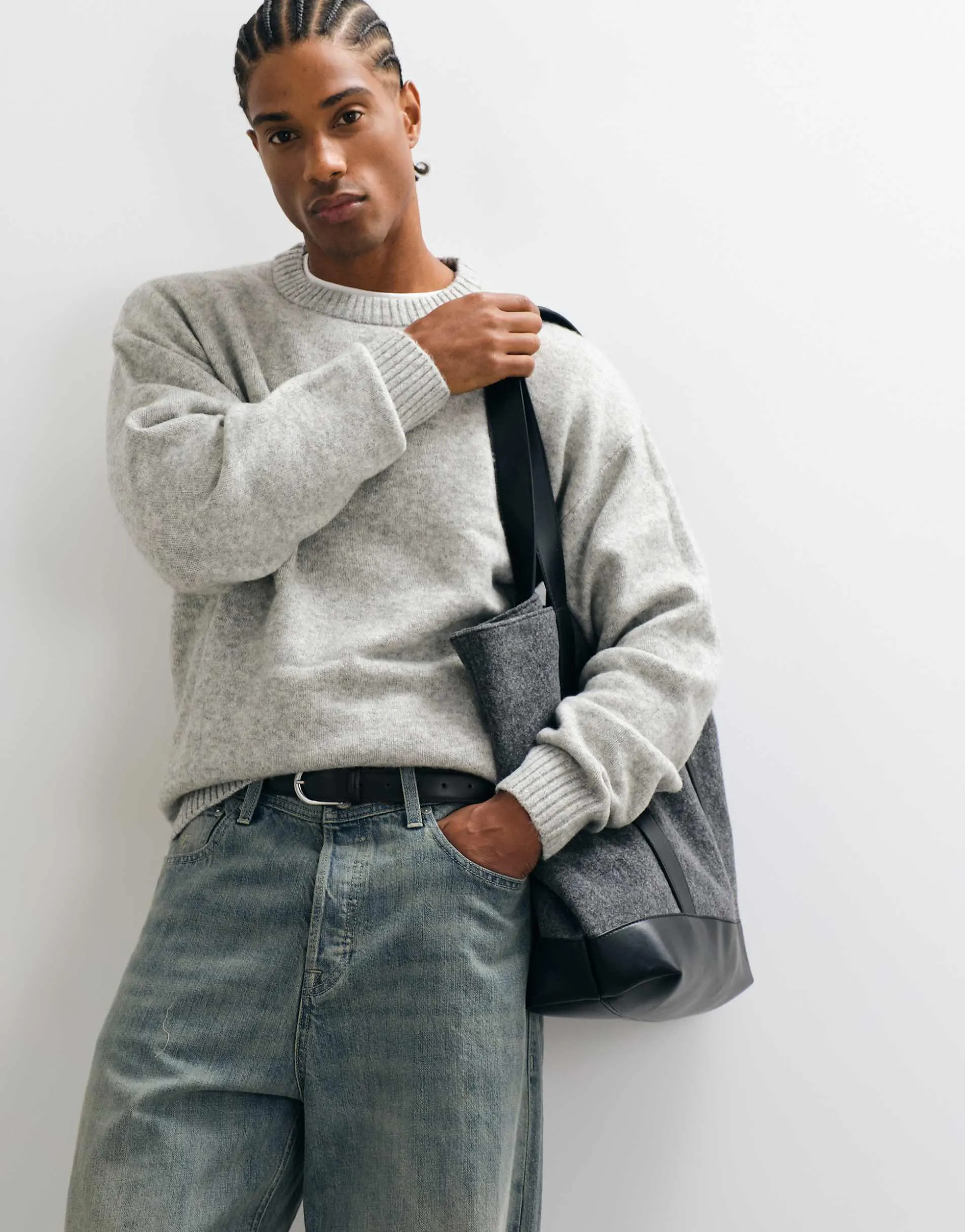 Jack & Jones relaxed fit fluffy jumper in light grey