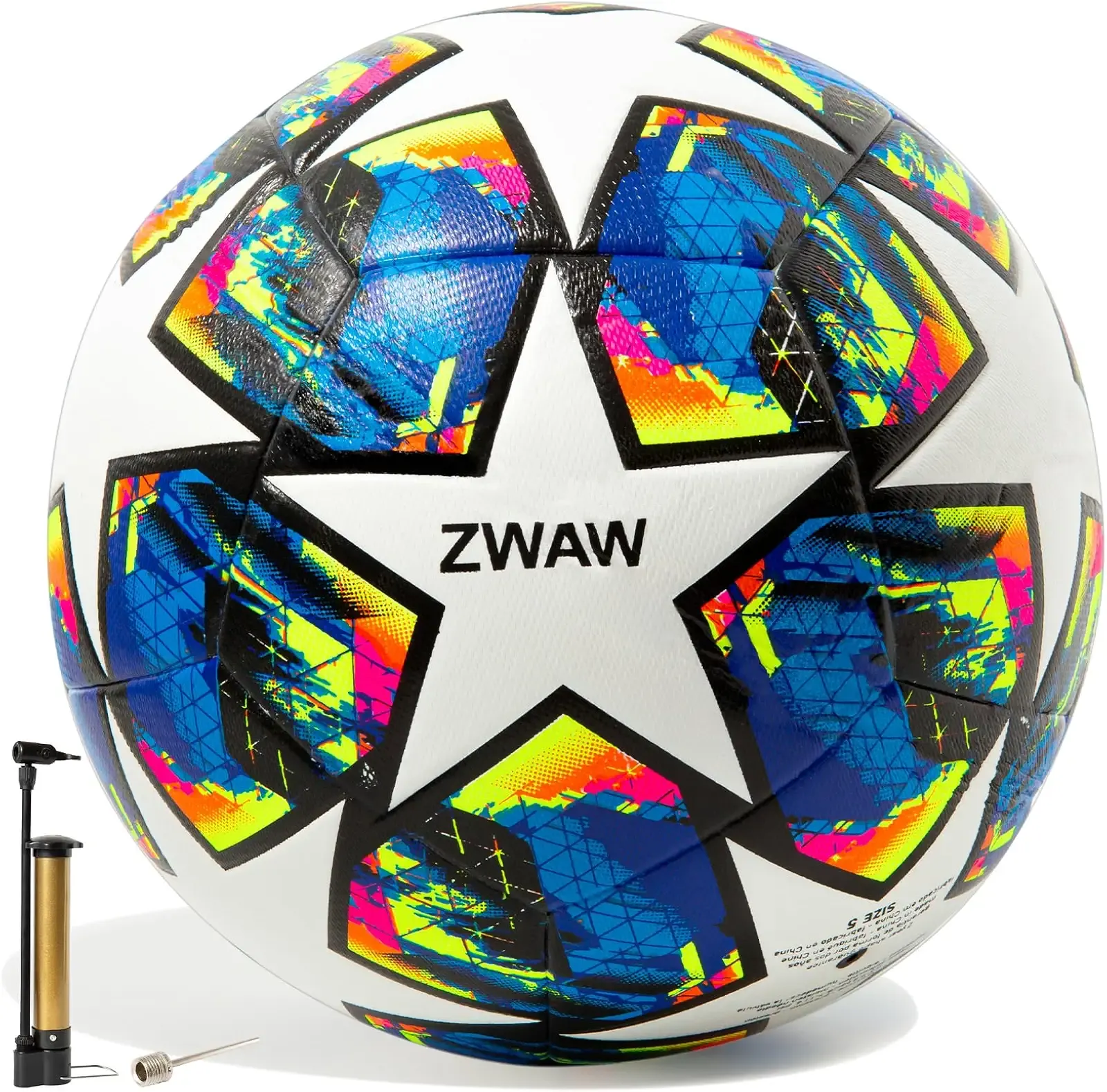 ZWAW Size 5 Soccer Ball, Waterproof PU Leather, Official Match Ball, with Pump & Needles