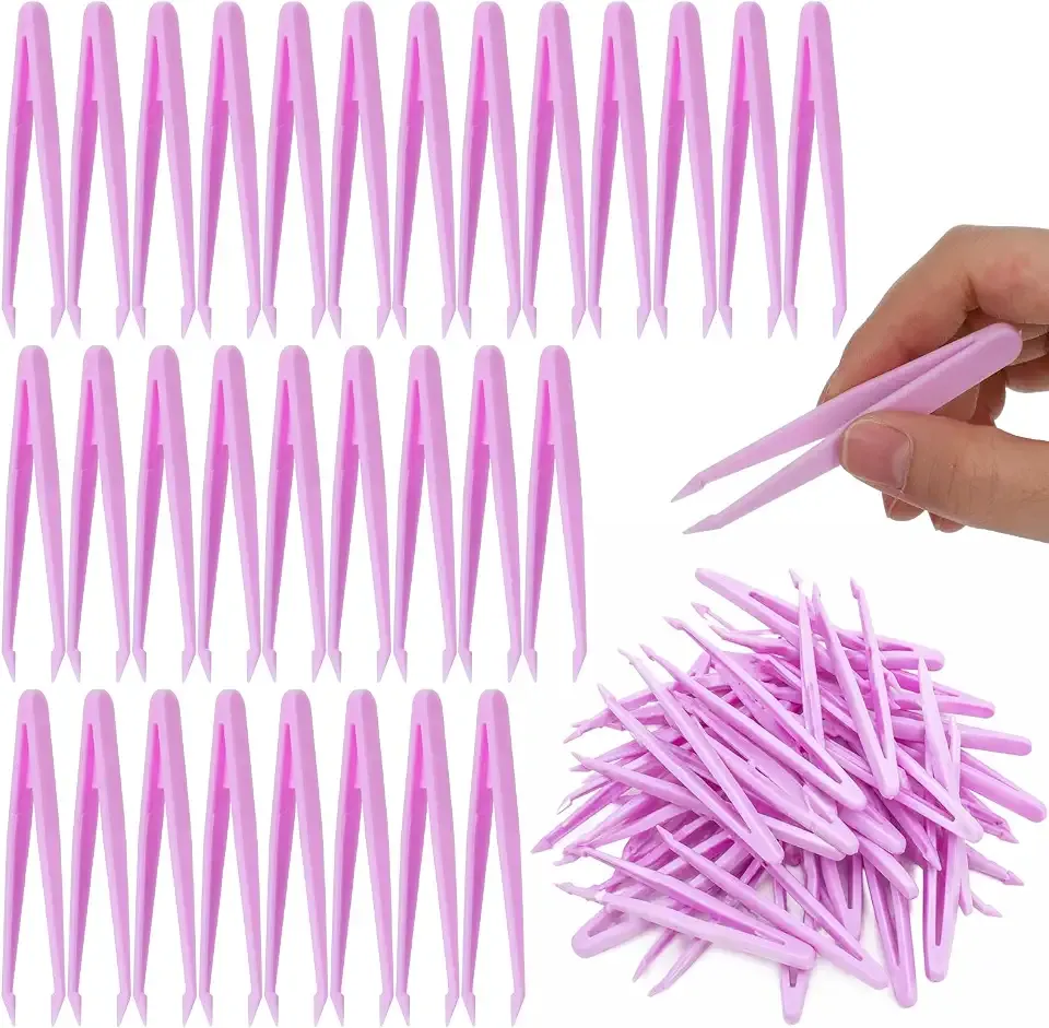 30 Pcs Plastic Tweezers for Crafts, 3.14 Inch Craft Tweezer Bulk, Tweezers for Crafts for DIY Jewelry Making & Beading, Purple (PP Material, Straight Tip)