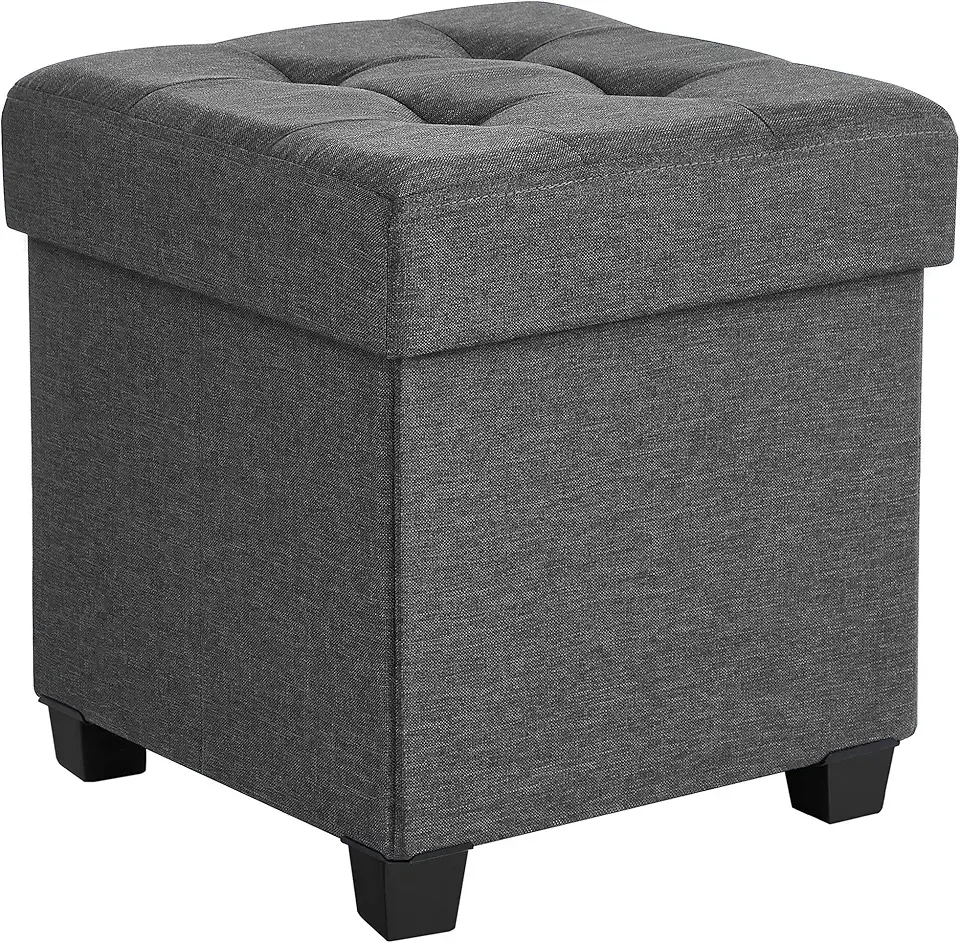 15 Inches Cube Storage Ottoman, Bedroom Bench with Storage, Foot Stool with Feet, Holds Up to 660 lb, Dark Gray ULSF14GYZ