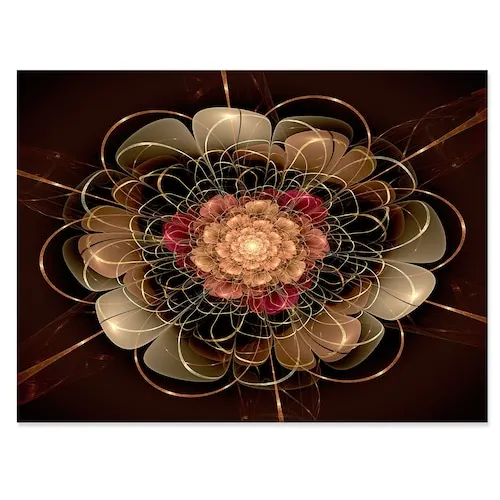 Dark Gold Red Fractal Flower Pattern - Extra Large Floral Wall Art - 32x16