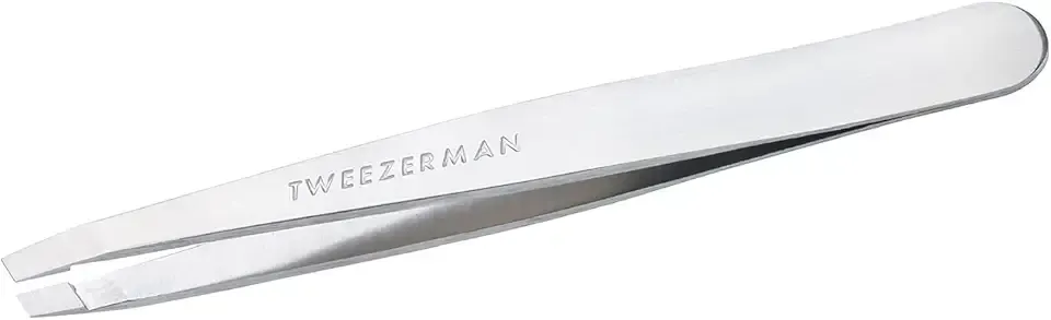 Tweezerman Stainless Steel Slant Tweezer - Eyebrow Tweezers for Women and Men (Platinum Silver)