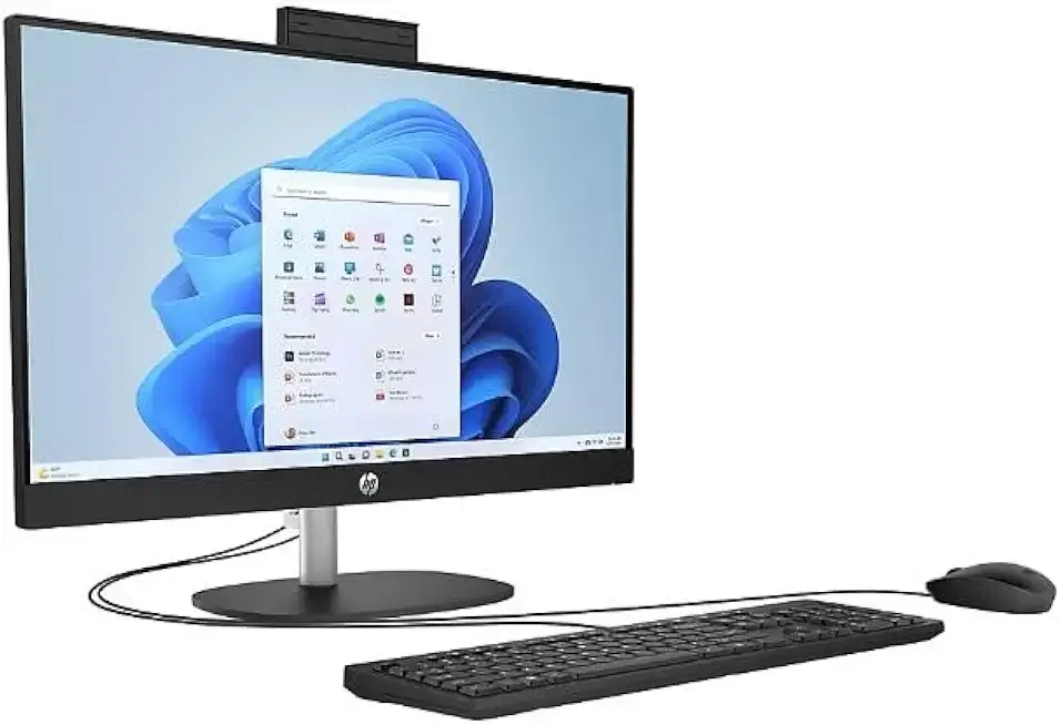 HP All-in-One Desktop PC, 23.8-inch FHD Touchscreen, AMD Ryzen 5 7520U, AMD Radeon Graphics, 16GB RAM, 512GB SSD, Camera, Windows 11 Home, Jet Black, Wired Keyboard and Mouse Included, 24-cr0111