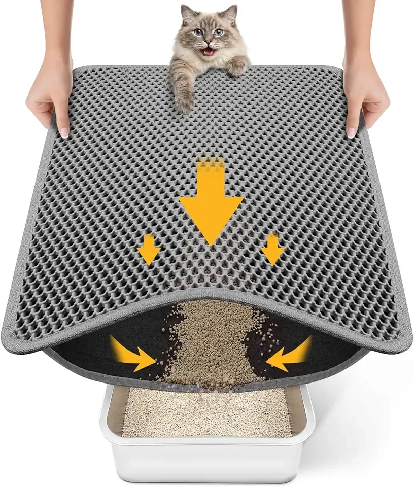 Cat Litter Mat-Litter Box Mat for Kitty, EVA Honeycomb Double Layer Design, Urine & Waterproof Scatter Control, Less Waste, Easier To Clean,Non Slip, Gray