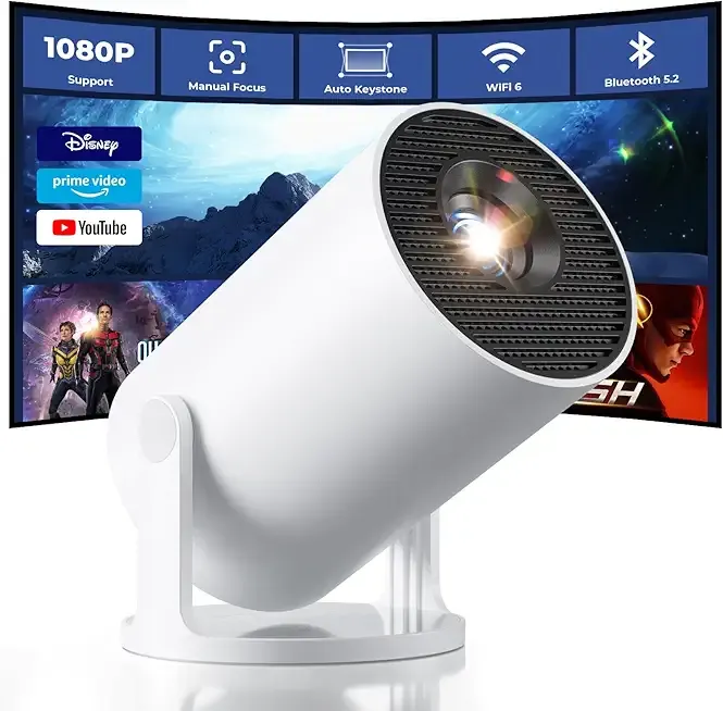 CLOKOWE Mini Projector with WiFi and Bluetooth, Built-in Apps, Smart Portable Projector with 180° Rotation, Auto Keystone, Support 1080P, Compatible with HDMI/USB/TV Stick/Smartphone/Laptop