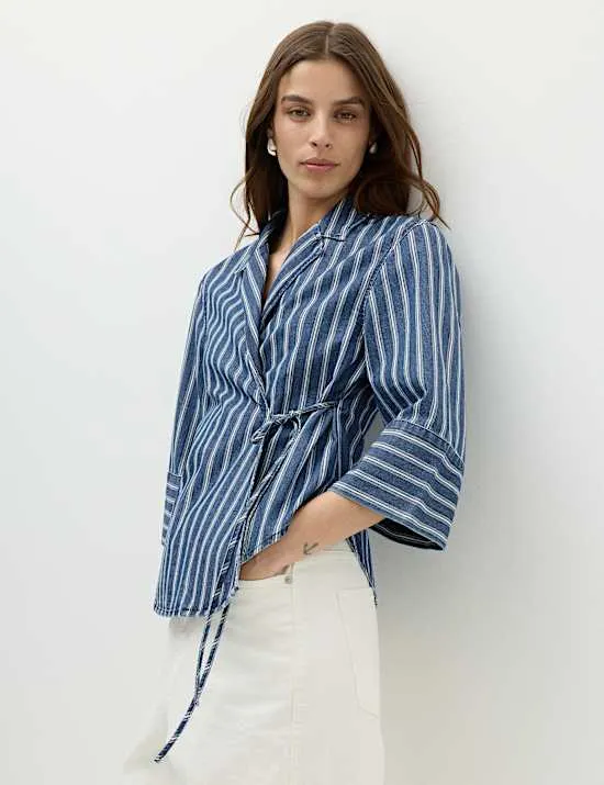 Denim Striped Wrap Shirt