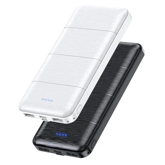 Gazsocy 2 Pack Power Bank ,15000 mAh Fast Charging Portable Charger,Compatible All USB Type Devices (Deep Black and White)