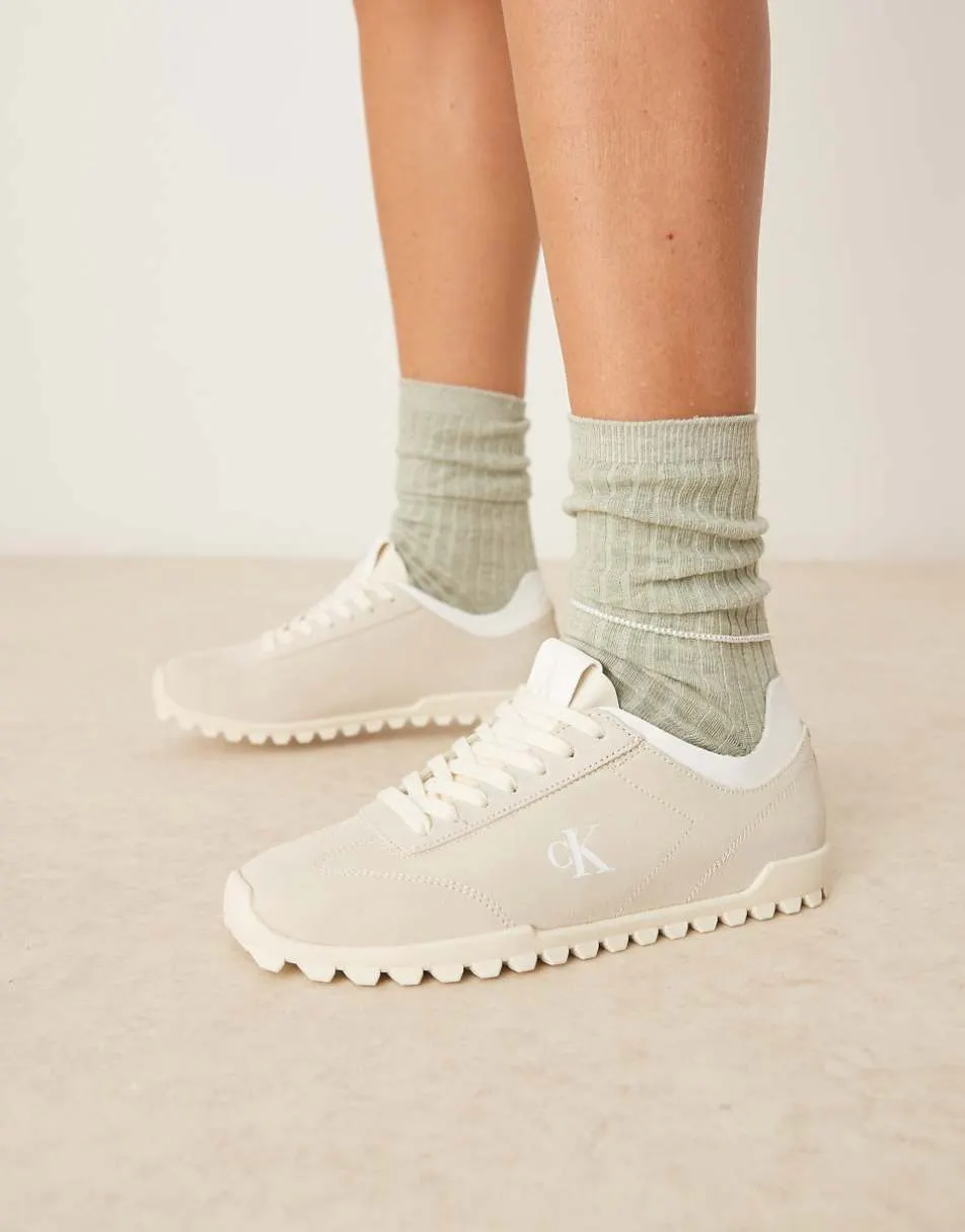 Calvin Klein suede low profile runner trainers in beige