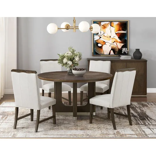 Nobel (5-Piece) Dining Table Set by Homelegance - Brown/White