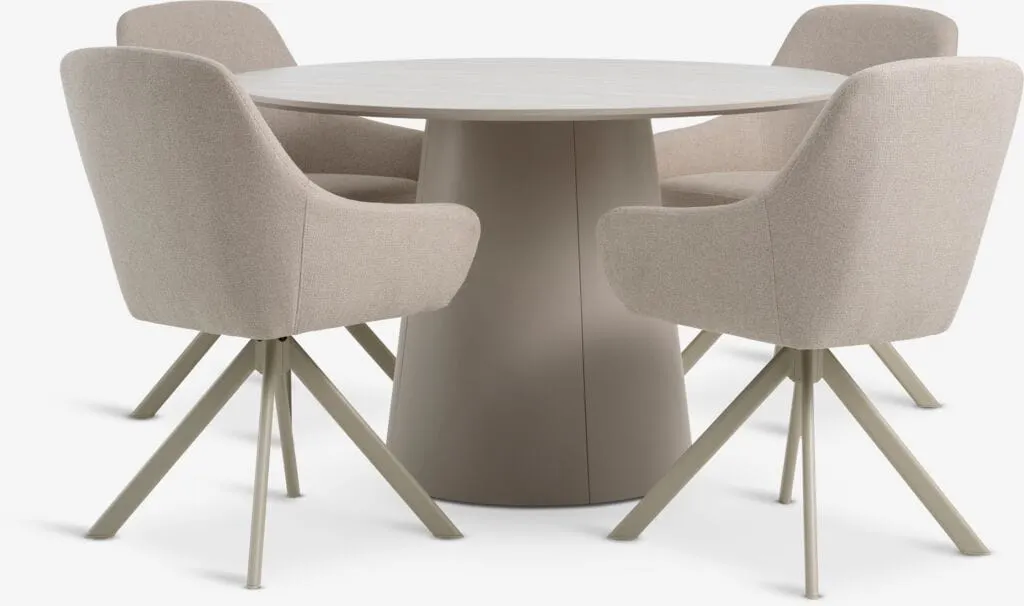 KLIPLEV Ø120 Tavolo eff. travertino + 4 ROSTRUP Sedie beige