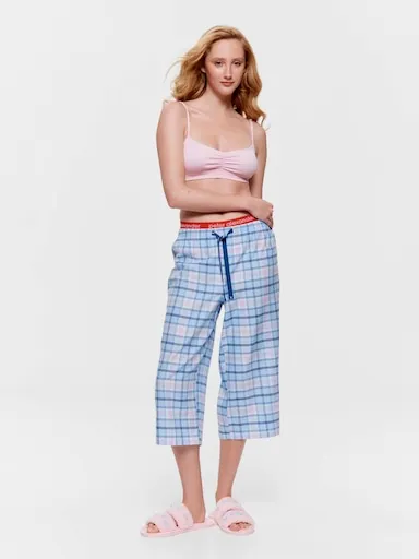 Blue Check 100% Cotton 3/4 Pj Pant