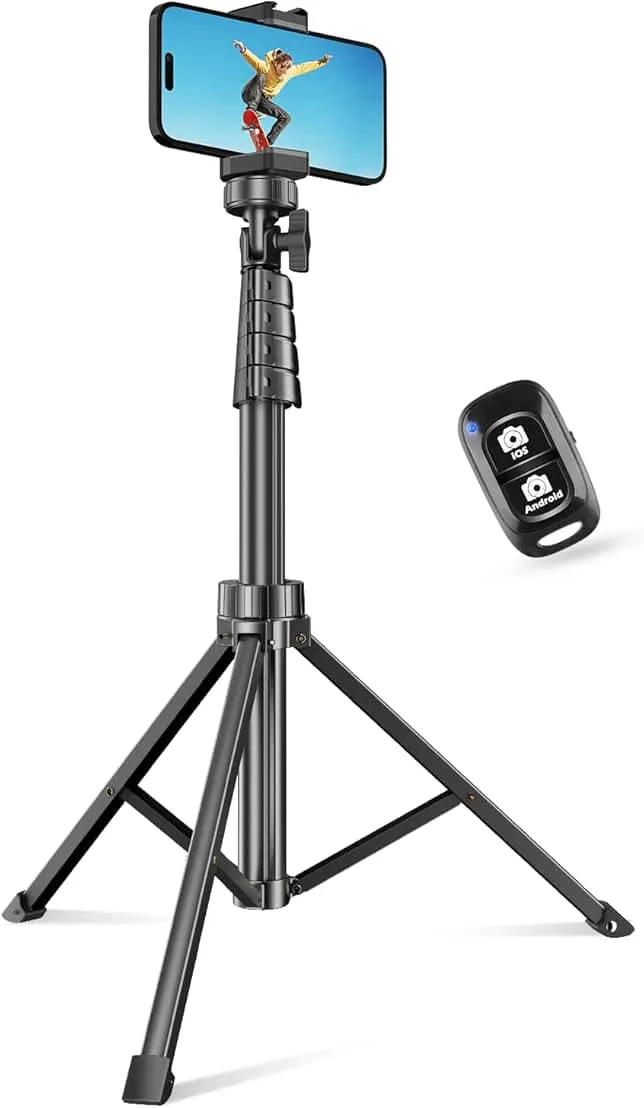 SENSYNE 62" Phone Tripod, Extendable Selfie Stick with Wireless Remote | Adjustable phone holder for iPhone & Android; great for selfies, travel, video recording, group photos & content creation