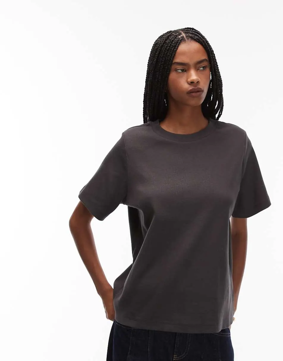 ASOS DESIGN oversized tee with shoulder pads in charcoal