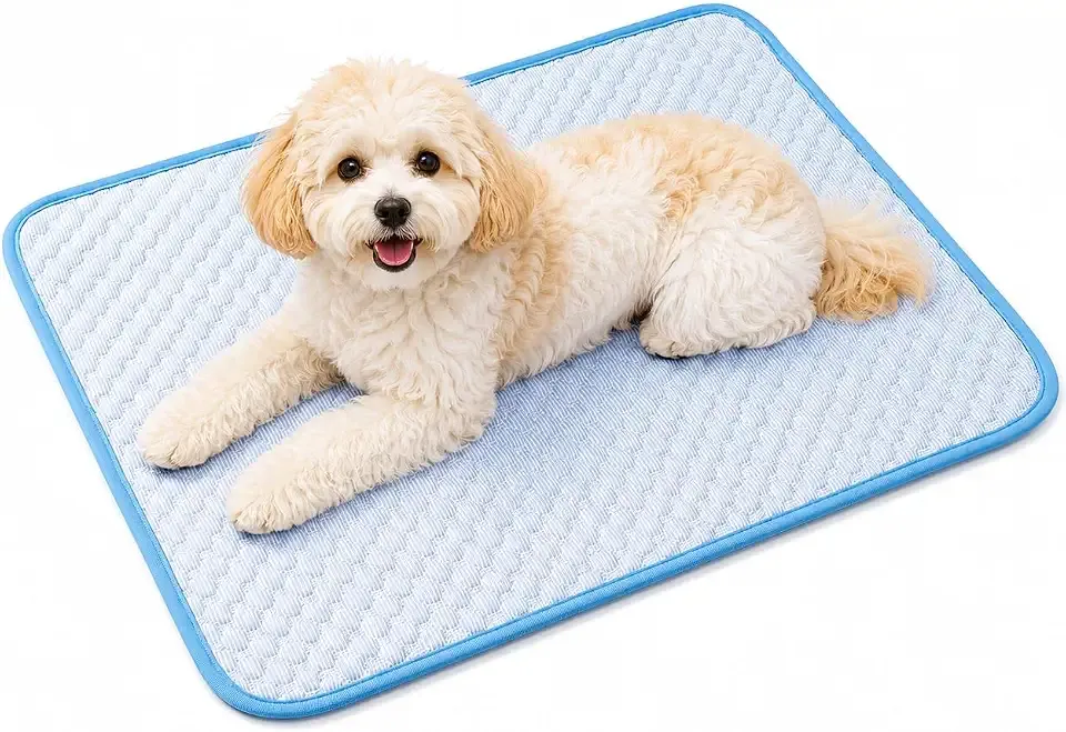 Cooling Mat for Dogs, Dog Cooling Pad, 24"x20" Dog Cooling Mat for Small & Medium Pets - Gel Free Ice Silk Self-Cooling Pad, Non-Slip Summer Pet Cooling Mat, Washable Dog Cooling Mat, Blue