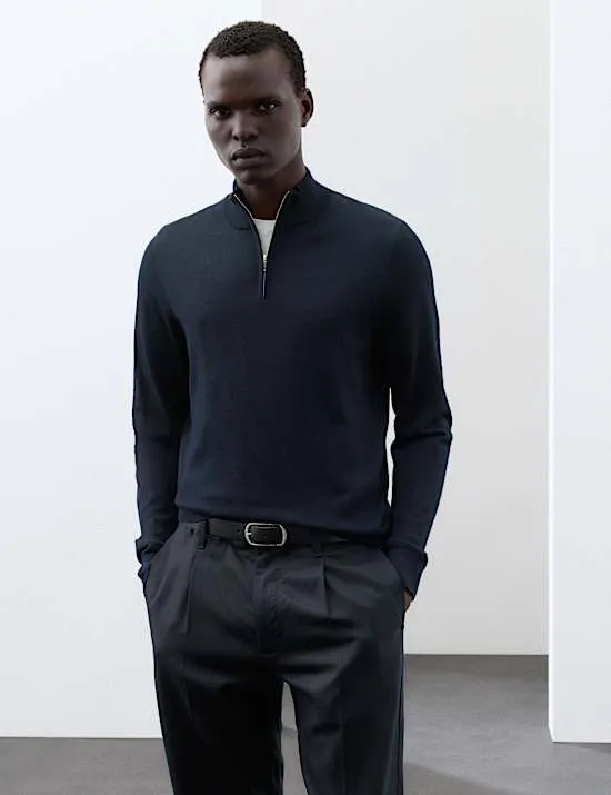 Pure Extra Fine Merino Wool Half Zip Jumper