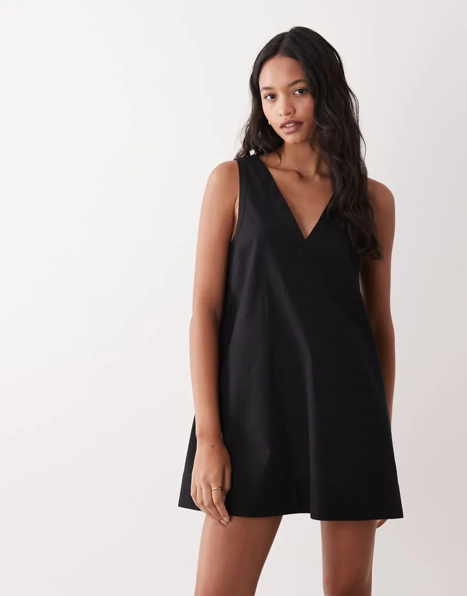 ASOS DESIGN v neck smock mini sundress in black