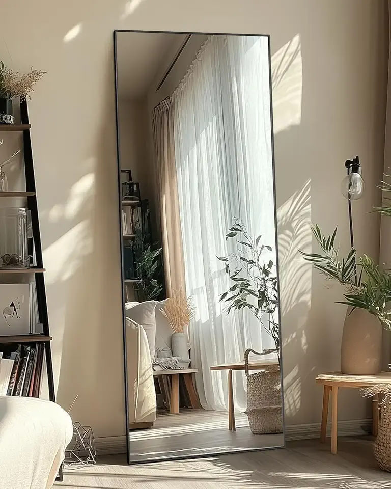 Antok Full Length Mirror, 59"x18" Floor Mirror, Floor Standing Freestanding Full Body Mirror with Stand for Bedroom, Hanging Mounted for Living Room Cloakroom, Black