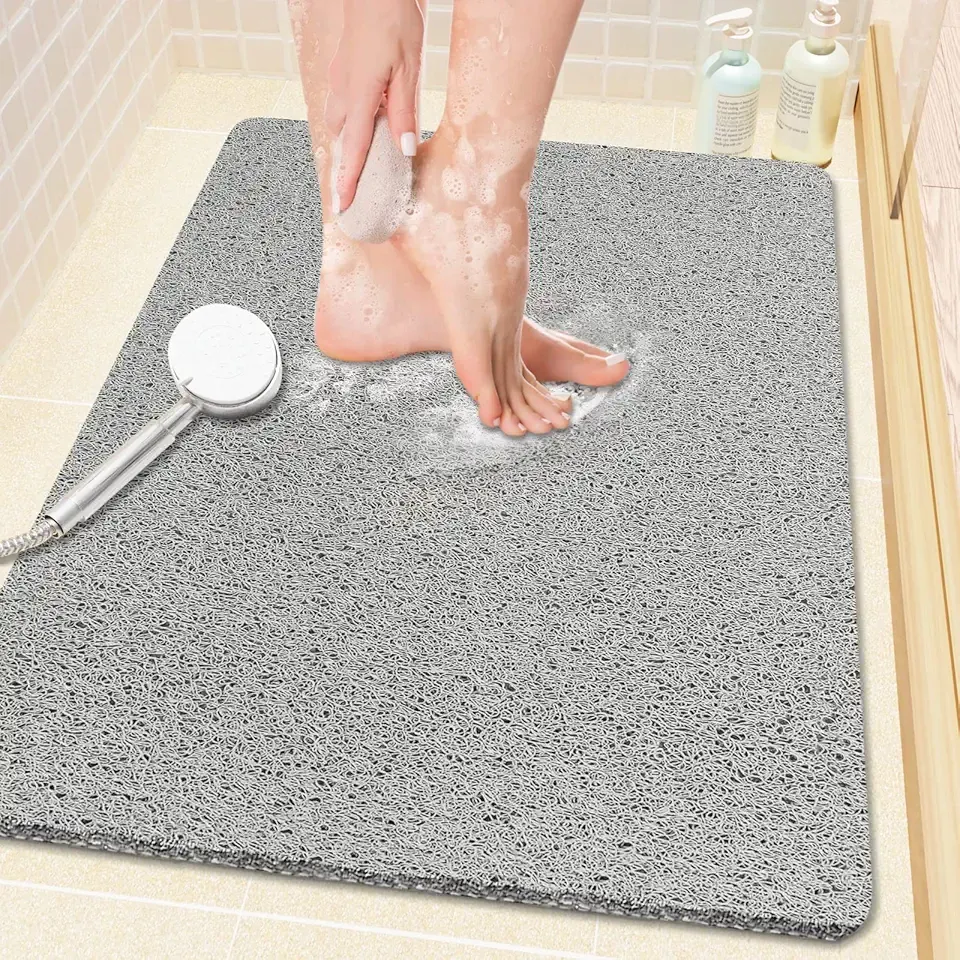 PVC Loofah Shower/Bathtub Mat Non-Slip, 24x16 inch, Soft Tub Mat with Drain, for Tub and Bathroom,Quick Drying,Grey