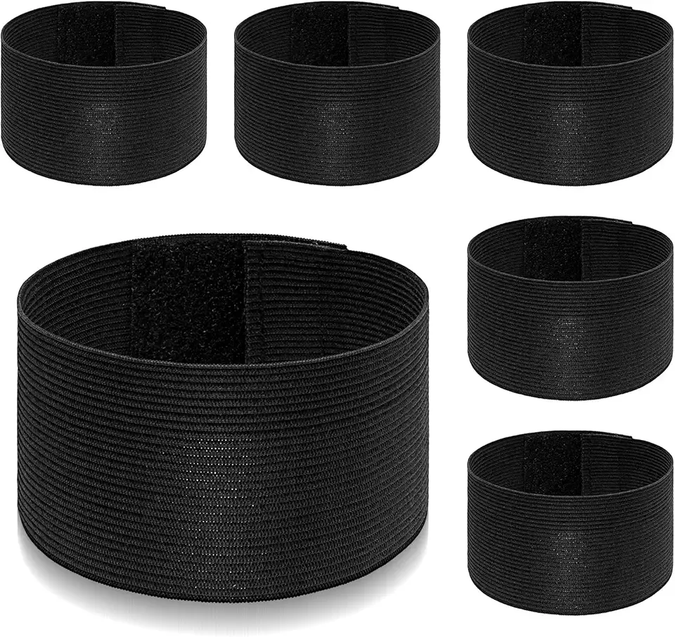6PCS Arm Bands, Elastic Captain Armbands for Soccer, 30x5cm Black Arm Band, Mourning Bands for Badges, for Team Sports, Football, Volleyball, Basketball, Rugby