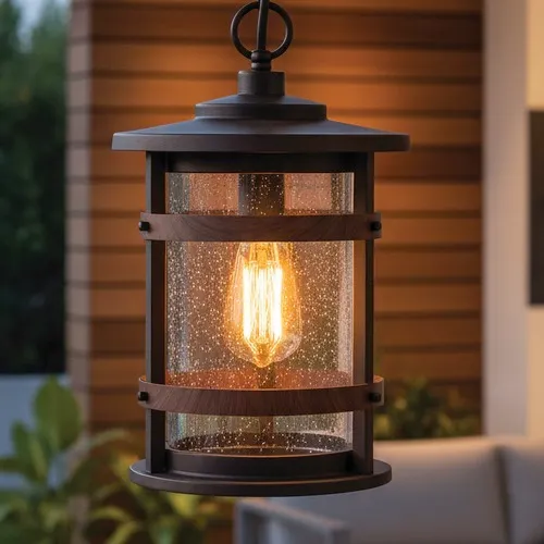 Canarm Inc. Brett Oil-Rubbed Bronze and Faux Wood Outdoor Pendant