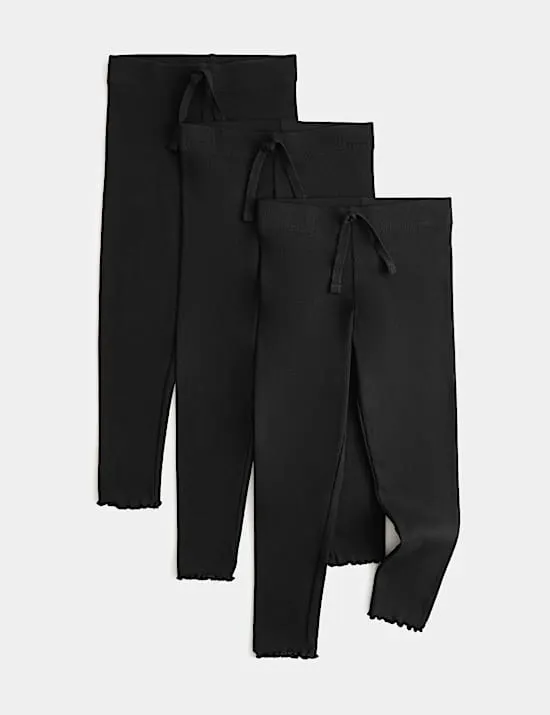 3 Pack Cotton Rich Ribbed Leggings (2-8 Yrs)