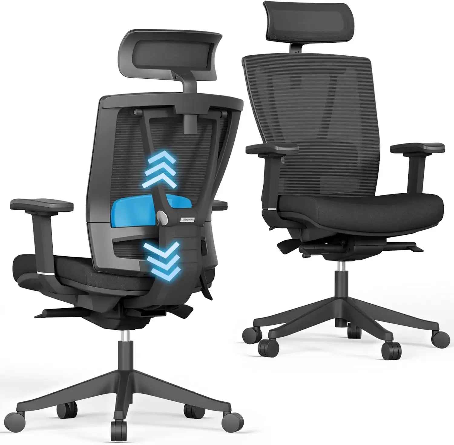 AUTONOMOUS ErgoChair Pro Ergonomic Office Chair Foam Black Adjustable Lumbar Support, Rolling Swivel - Home office Desk Chairs with Wheels and Arms - Ergonomic Desk Chair Comfy for Gaming & Long Hours