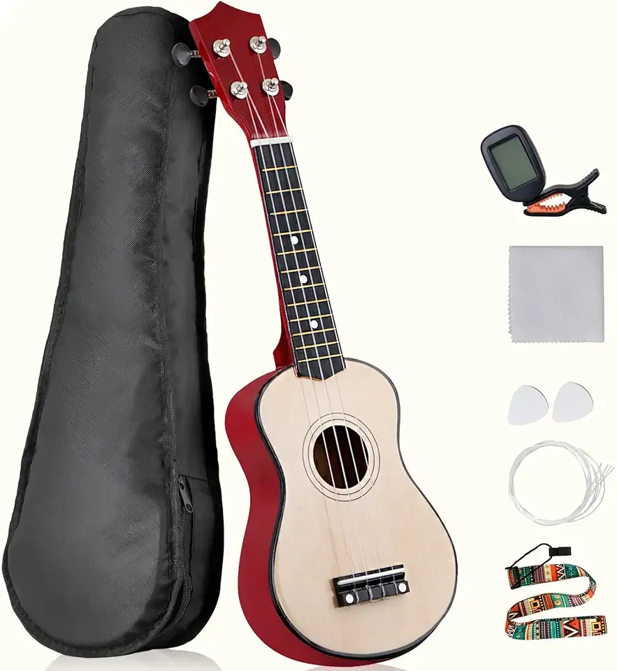Smartxchoices 21" Soprano Ukulele for Beginners Adult Starters Student Music Lovers, Ukuleles Starter Kit with Gig Bag, w/Rainbow String, Spare Strings, Digital Tuner, Picks (Natural)