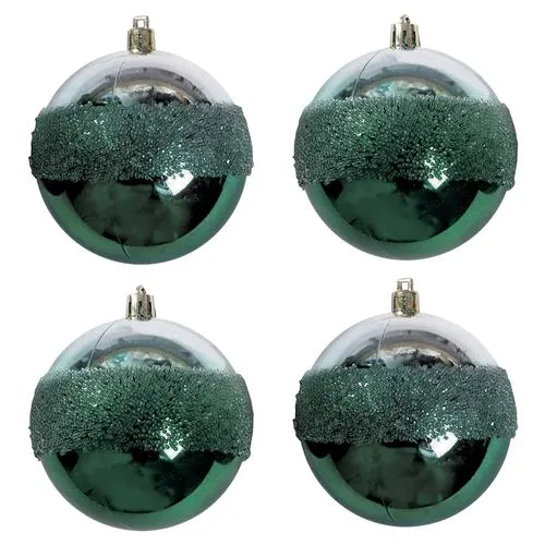 Enchanted Forest® 80mm Dark Green Glitter-Striped Shatterproof Ornaments - 4 Pack