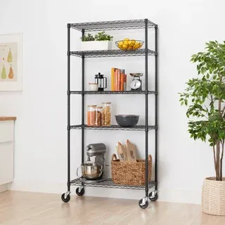 TRINITY 5-tier Wire Shelving Rack, 36" x 18" x 72", Includes Wheels