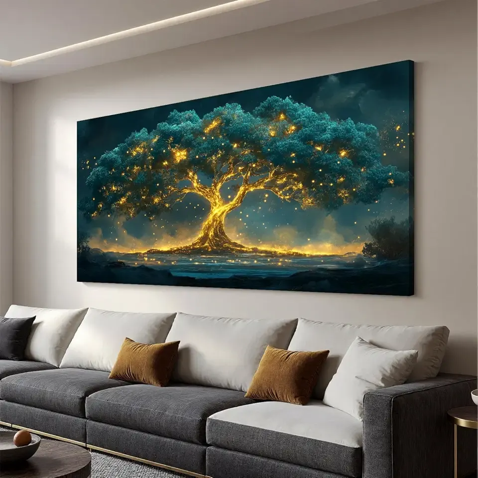 Canvas Wall Art Decor Artwork for Walls Green Wall Art Decor Tree of Life Wall Art for Living Room Wall Art Paintings Prints Gold Tree Wall Decor Art Art Work for Room Home Office Wall Decor 24" X 48"