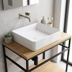 Lavabo sobre encimera Infinitio 50x40 cm, sin rebosadero, Blanco brillante (SATINF5040)