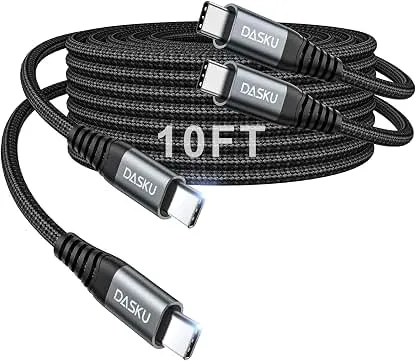 100W USB C to USB C Cable Long 2Pack 10 FT USBC to C Charger Cable Fast Charging Cord Compatible with iPhone 17/iPhone 16 Plus/16 Pro/15 Pro Max Samsung S24 S23 MacBook Air iPad Pro Carplay 100W USB C to USB C Cable Long 2Pack 10 FT USBC to…