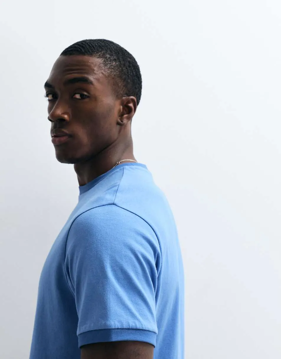 ASOS DESIGN heavyweight boxy oversized regular fit t-shirt with tonal ringer in blue