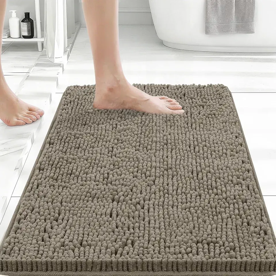 Bcoimo Small Bath Rug Mat,24x17 Chenille High Absorbent Latte Bathroom Mats