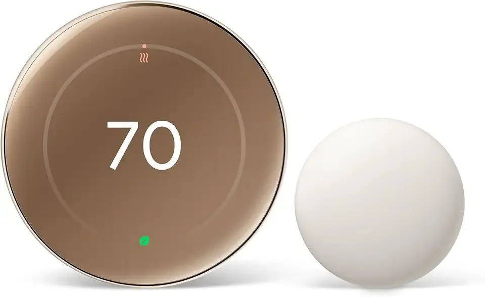Nest Learning Thermostat (4th Gen, 2024) with Nest Temperature Sensor - Energy Saving Smart Thermostat - Compatible with Alexa, Apple HomeKit and Google Home App - Polished Gold