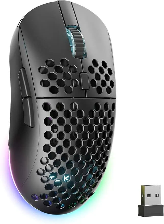 TMKB Wireless Gaming Mouse, 24000DPI Optical Sensor, 180Hrs Battery, Lightweight, 6 Programmable Buttons, RGB Strip, 2.4G/BT5.2/USB-C Wired for PC/Mac/Laptop -…