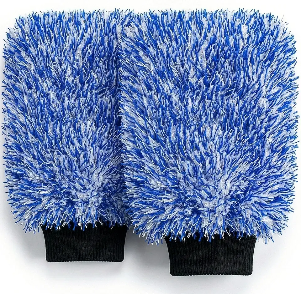 TAKAVU New Car Wash Mitt, 2 Pack Premium Cyclone Microfiber Washing Gloves, Holds Tons of Sudsy Water for Effective Washing, Machine Washable, Lint Free, Scratch Free (Blue)